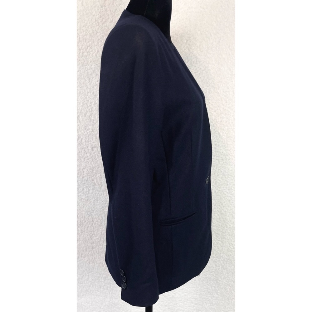 (VTG) JASON PRESCOTT • Petites Navy Blue Structured Pure Wool Blazer Jacket, 4P - Picture 6 of 13